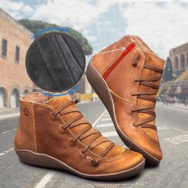 Women Lether Fall Flat Heel PU Boots