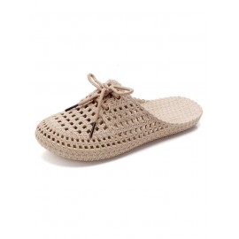 Women Lace Up Hollow Out Waterproof Beach Mules